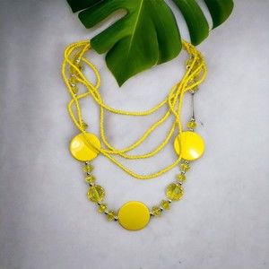 Whimsical Necklace Yellow Round Disk Seed Bead Jewel Bead Statement Jewelry